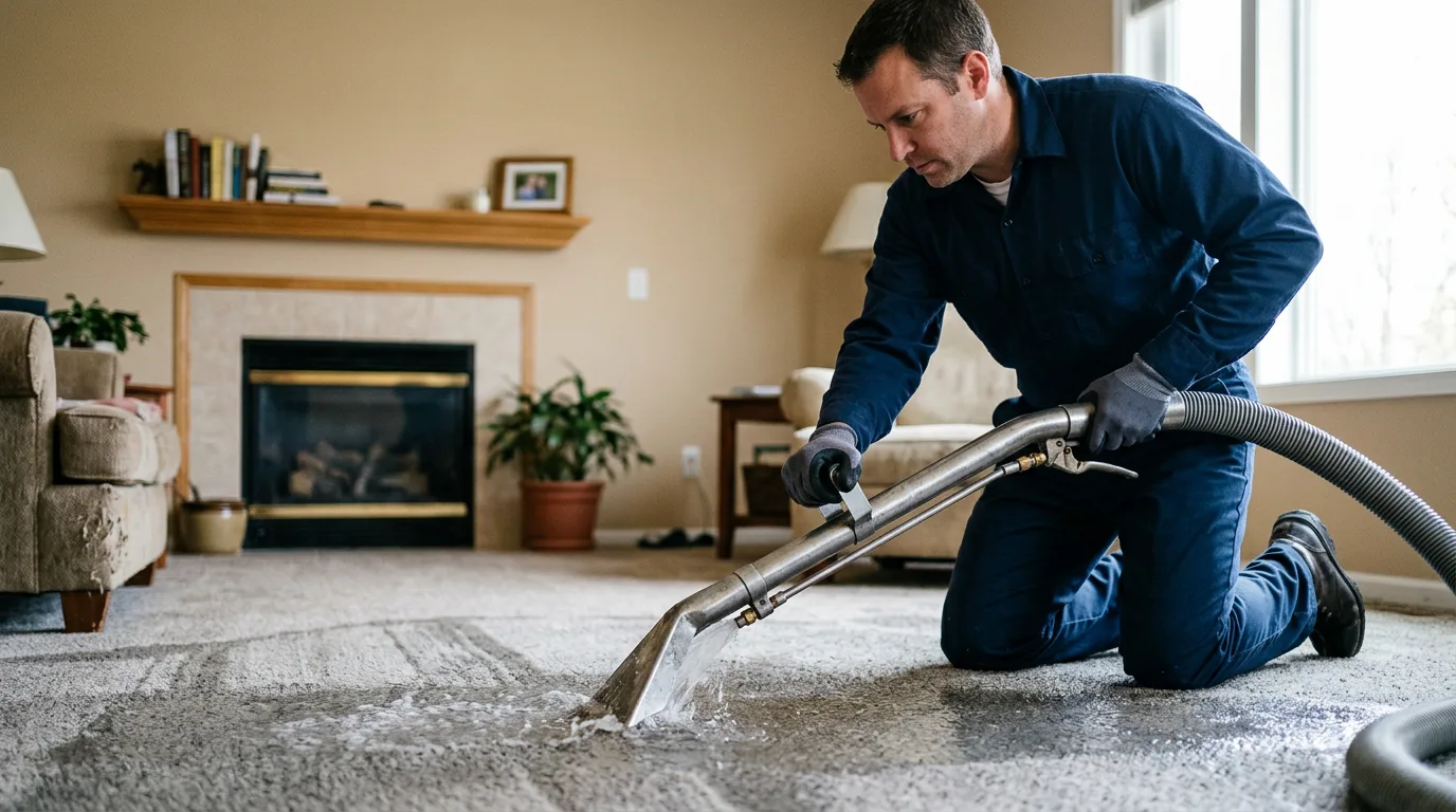 Water damage restoration technician working near Beulah, ND